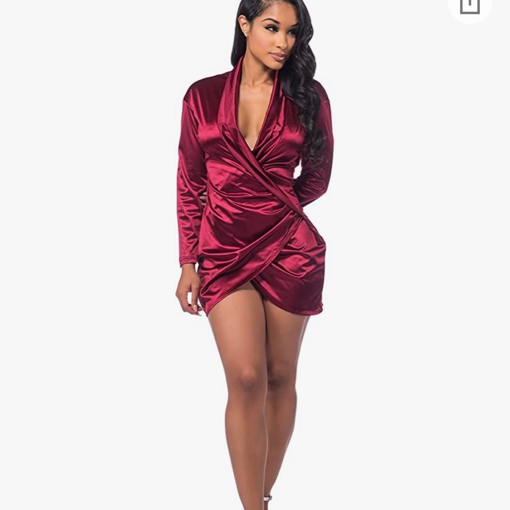 Silk burgundy mini dress with side slip